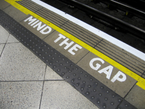 GrowEQ: Mind the Gap warning painted on train platform