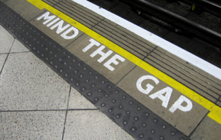 GrowEQ: Mind the Gap warning painted on train platform